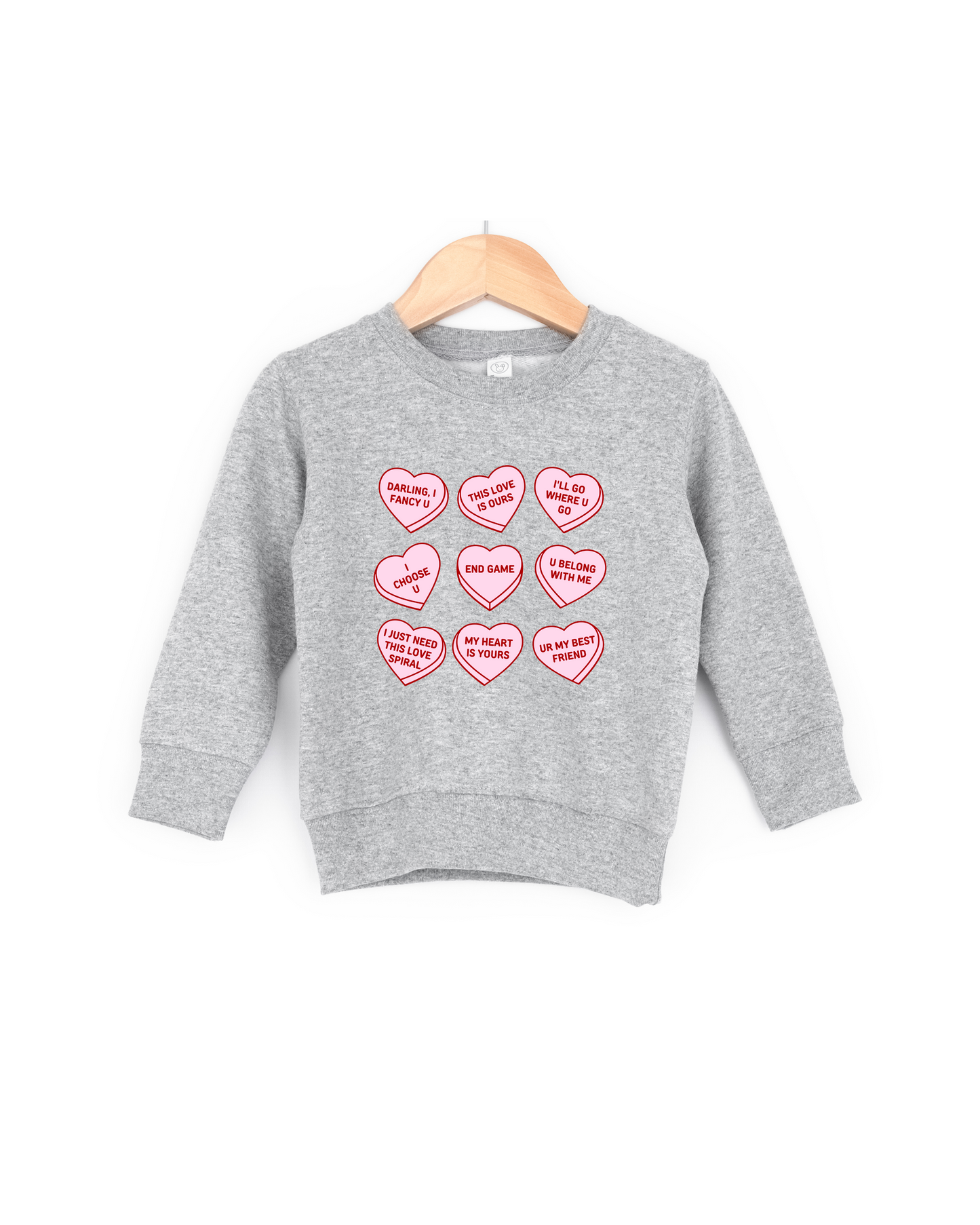 Candy Heart Grey Crew Sweater| Adult / Youth